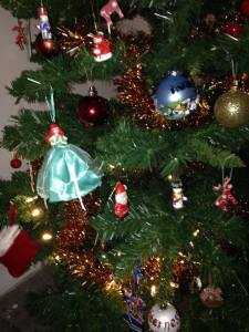 Disney princesses sit alongside more traditional baubles on our 'memory tree'.